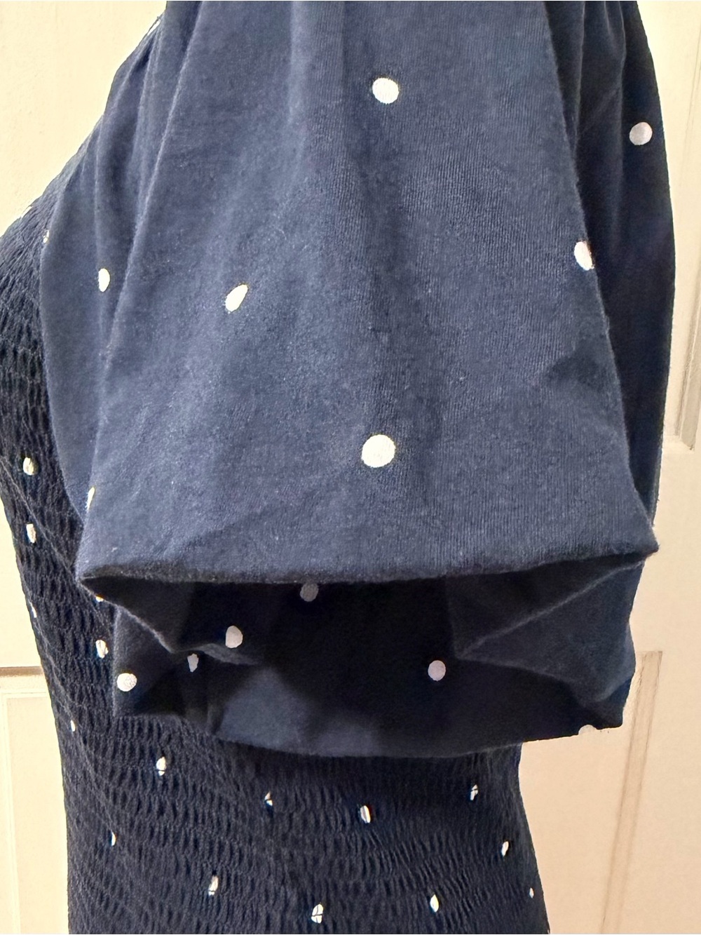 Nautica Women's Navy Blue and White Polka Dot Short Sleeve Smocked Top, Size M - Picture 7 of 9